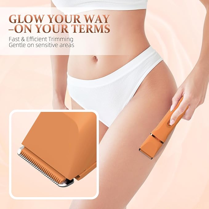 5-in-1 Bikini Trimmer for Women, IPX7 Waterproof Electric Razors Shaver, Cordless Body Hair Trimmer, Facial & Pubic Hair Removal, Ceramic Blade (Pure Orange)