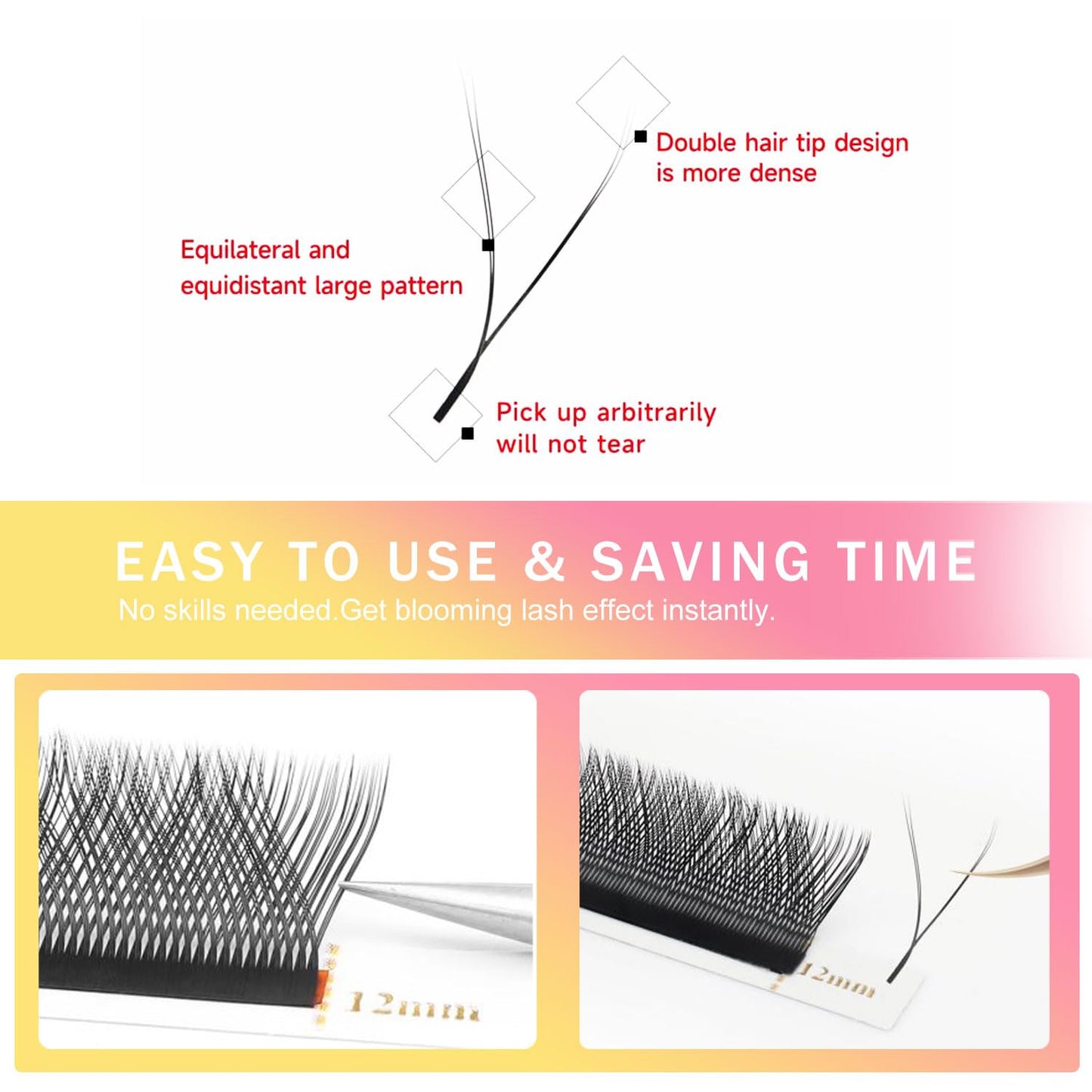 Lash Extensions YY Eyelash Extensions 0.07mm Thickness D Curl Lashes 8mm YY Lashes Soft Lash Trays Pestañas Pelo a Pelo Natural Matte black False Eyelashes Individual Lashes(YY-0.07-D,8mm)