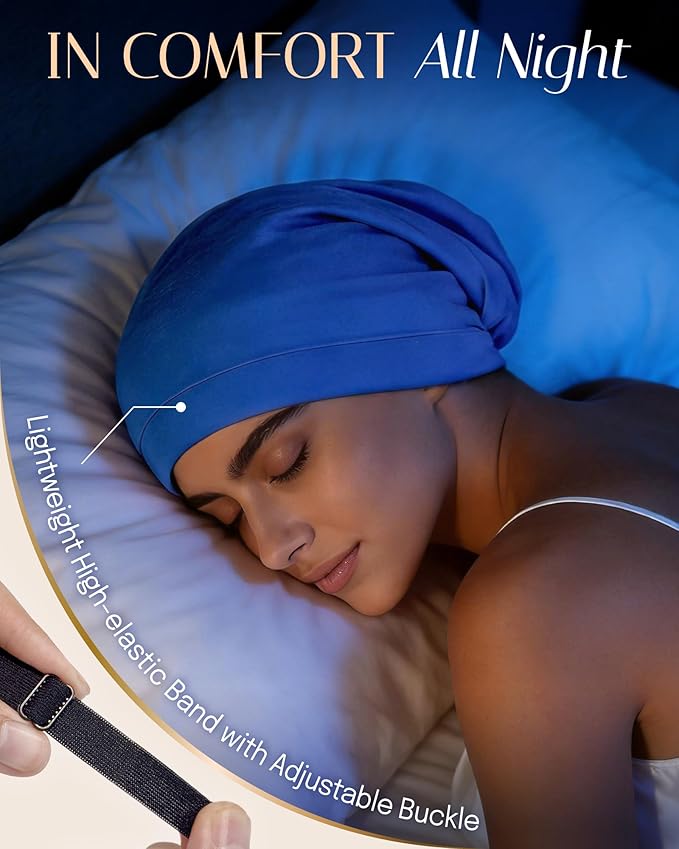 OLESILK 100% Mulberry Silk Bonnet for Sleeping Women, No Frizzy Hair Bonnet for Women&Men, Real Silk, Not Satin Ocean Blue