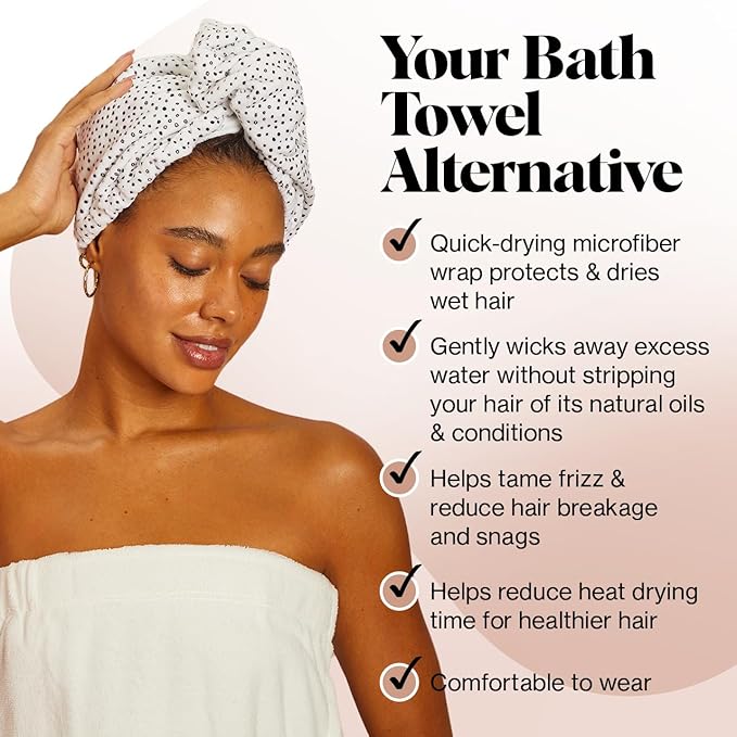 Kitsch Microfiber Hair Towel Wrap for Women - Microfiber Towel, Super Absorbent, Quick Dry, Anti-Frizz - for Long and Short Hairs, Turbans for Women, Wet and Curly Hair Wrap - Micro Dot
