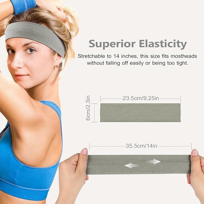 Headbands for Women, Stretchy Non Slip Soft Cotton Cloth Hair Bands for Sports, Workout, Yoga and Running, 7pcs