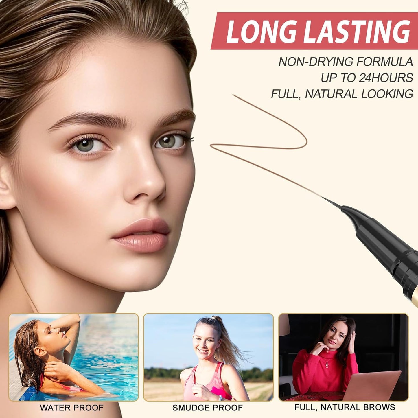 LAVONE Eyebrow Pen, 2-in-1 Eyebrow Pencils for Women with 4 Tip Microblading Eyebrow Pencil and Curved Precise Brow Pencil, Waterproof Eyebrow Pencil Create Full, Natural Hair-Like Brows, Soft Brown