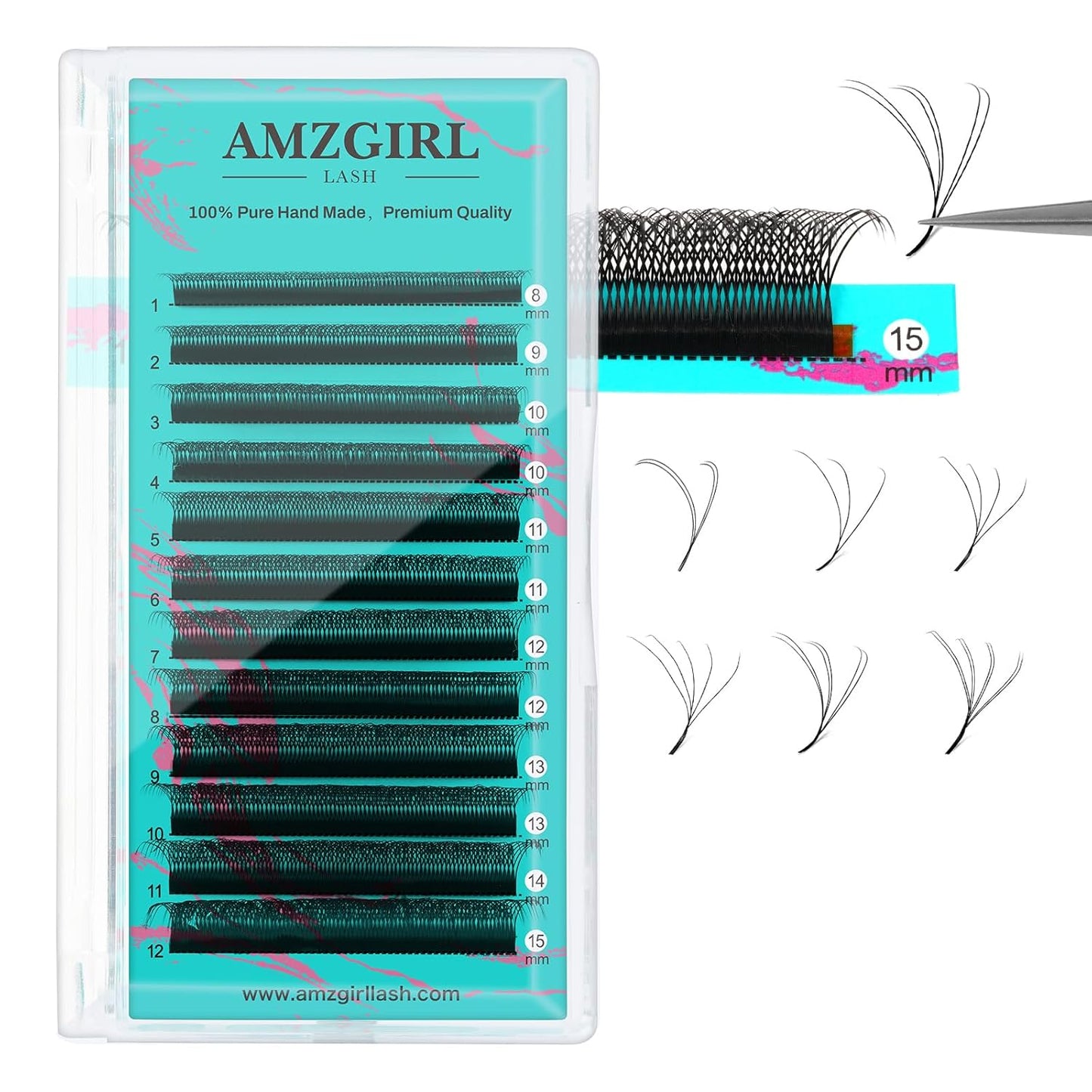 Lash Extensions Cashmere Volume Lash Extensions,6DW Premade Eyelashes Rapid Blooming Volume Eyelash Extension Mixed Tray/Single Length C D Curl for Lash Technicians(8-15mm)
