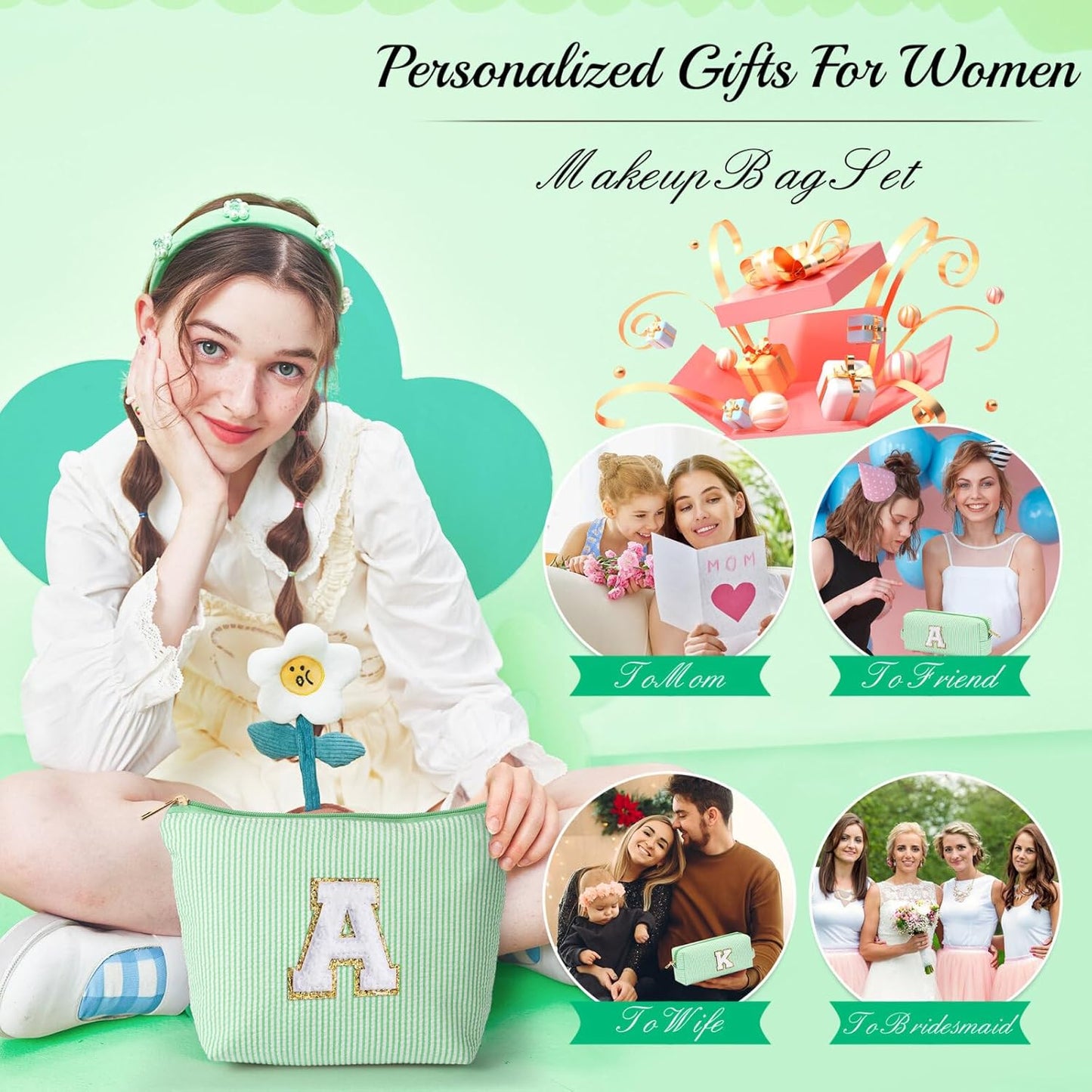 YOOLIFE Tween Girls Trendy Stuff - Gifts for Women: Birthday, Graduation, Mothers Day, Bridesmaid, Teacher, Sister; Initial Makeup Bag - Cosmetic Travel Bag
