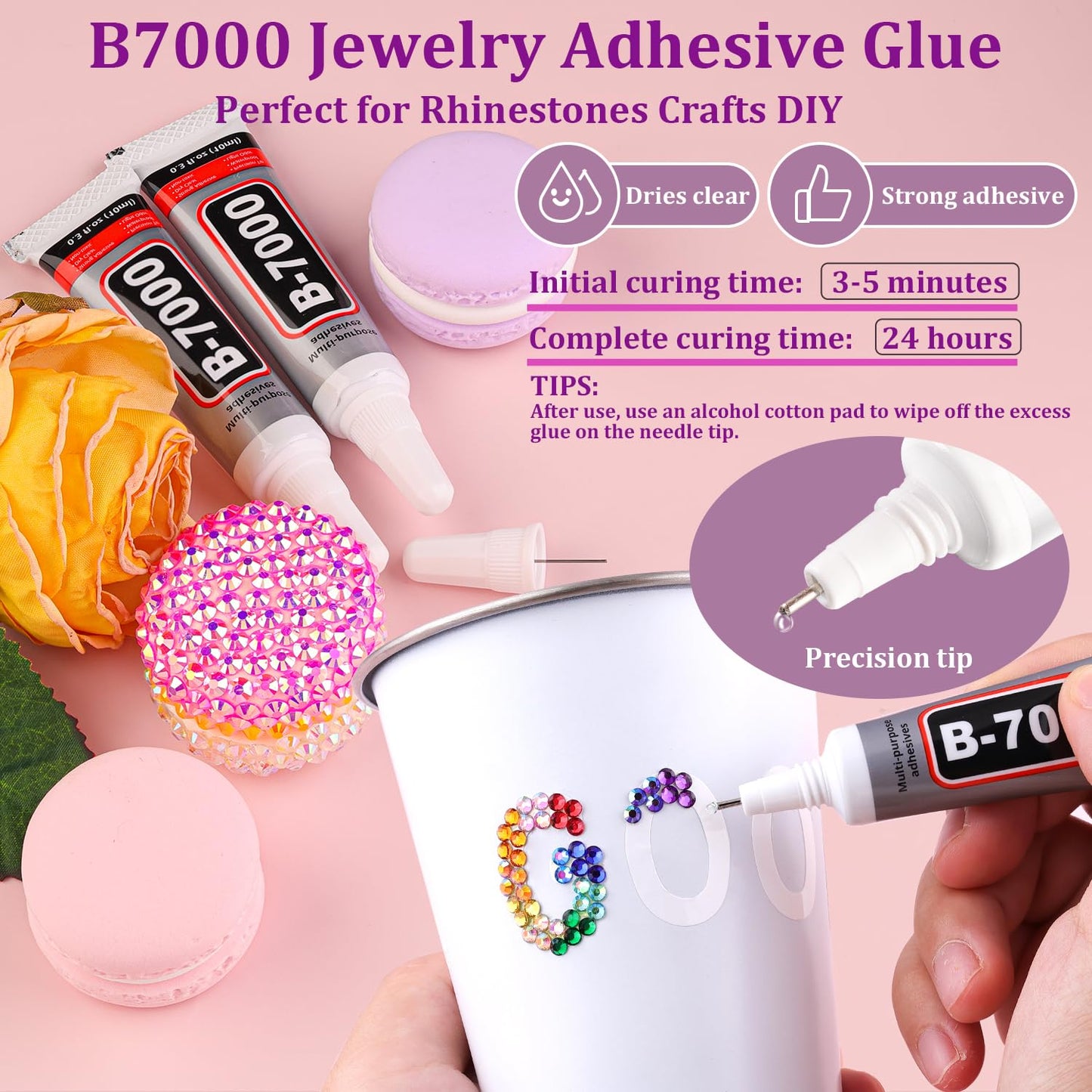 6600Pcs Resin Rhinestones for Bedazzling with Tweezers, Multicolor 5mm Rhinestones for Crafting with 3Pcs 10ml B7000 Jewelry Glue for DIY Crafts Clothing Tumblers Shoes Fabric Nail Art
