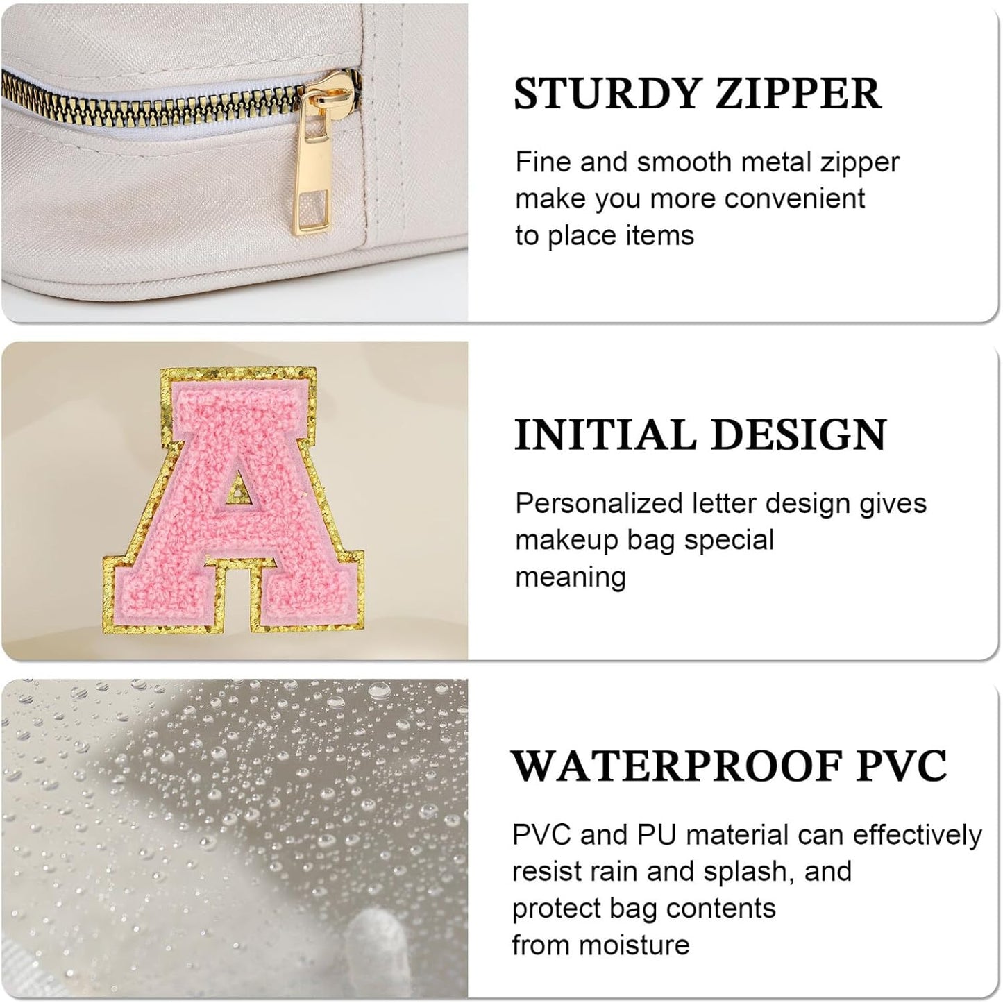 YOOLIFE Initial Makeup Bag Travel Toiletry Bag, Clear Makeup Bag Preppy Cosmetic Bag Clear Makeup Bags With Zipper Girlfriend Teacher 7 Year Old Girl Gifts Daughter Gifts Swim Gifts For Girls White Z