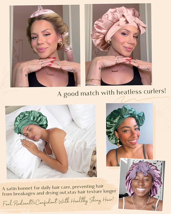 YANIBEST Adjustable Satin Bonnet for Sleeping Women Double Layer Hair Wrap Reduce Friction Prevent Frizz Natural Curly Hair