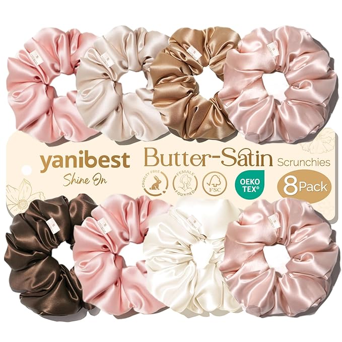 Yanibest 8 Pcs Satin Scrunchies - Silk Scrunchies Ponytail Holders, Soft Satin Hair Ties No Damage, Hair Accessories for Women