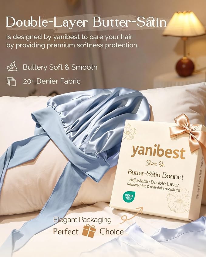 YANIBEST Adjustable Satin Bonnet for Sleeping Women Double Layer Hair Wrap Reduce Friction Prevent Frizz Natural Curly Hair