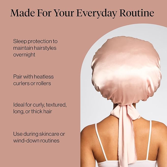 Kitsch XL Satin Bonnet for Sleeping - Softer Than Silk Bonnet For Sleeping Women - Secure Fit, Adjustable, Night Cap For Curly & Textured Hair - Prevents Breakage, Tangles & Thinning - Blush