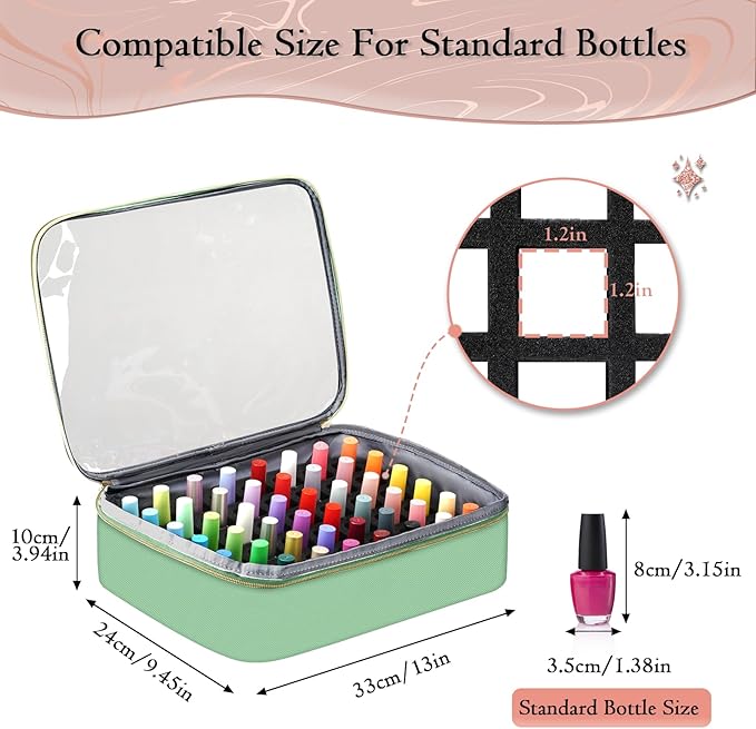 YOREPEK Extra Large Nail Polish Organizer Case Holds 96 to 100+ Bottles (15ml/0.5 fl.oz) UV lamp, Gel Polish Travel Case Bag with 2 Removable Pouches Fits Nail Suppiles, Gifts for Manicurist, Green