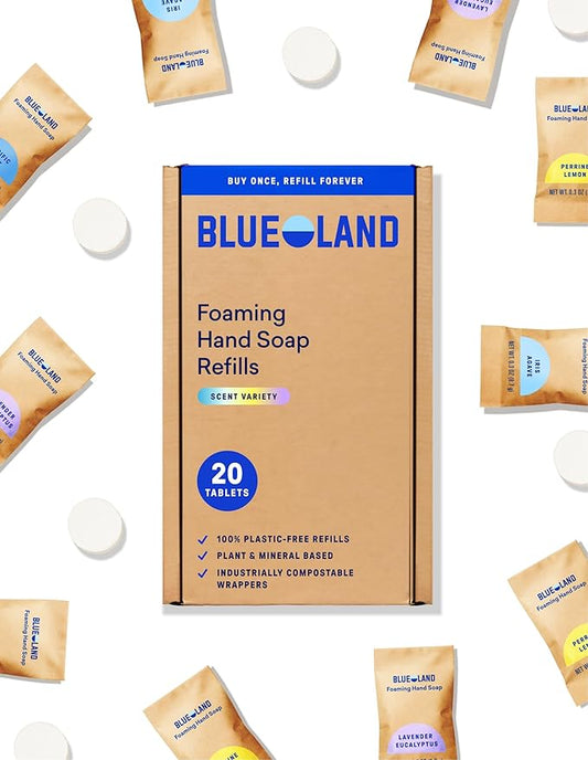 BLUELAND Foaming Hand Soap Refill Tablets, 20-Pack, Variety Pack Scents, Eco Friendly Cleaning Products, 20 x 9 Fl oz