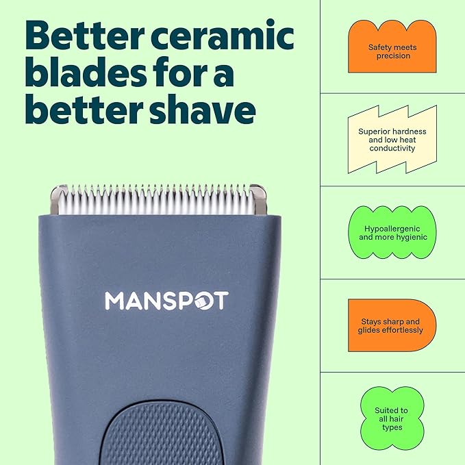 MANSPOT Electric Groin Hair Trimmer Hair Finishing Trimmers, Men's Shaving & Grooming Sets Kit with 4 Guards and Replaceable Ceramic Blade Heads,Waterproof Wet/Dry Trimmer,90 Minutes Shaving Tools