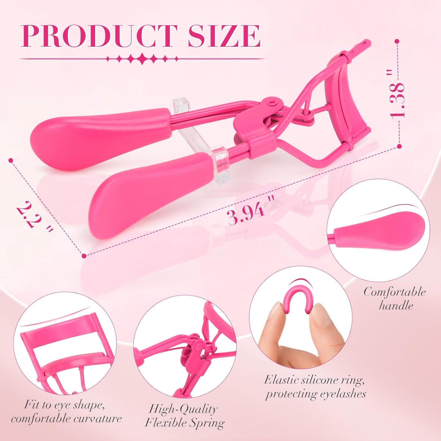 Eyelash Curler with Pads, Lash Curler 2 Pcs with 10 Extra Silicone Replacement Pads, Comfortable Grip for Effortless Curling – Eyelashes for The Perfect Eye Contour (Barbie Pink)