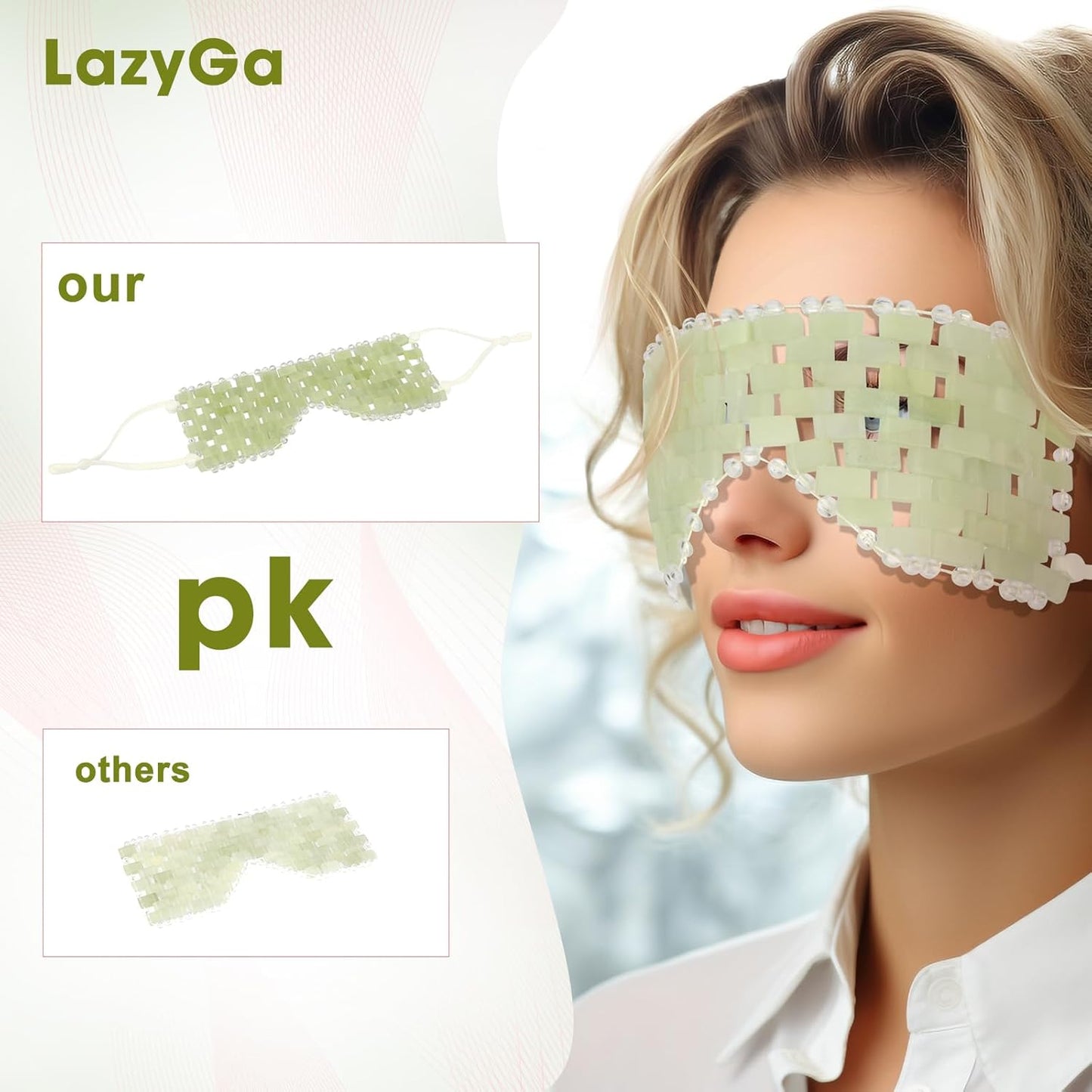 Jade Eye Mask - with Adjustable Strap for face 100% Natural Gemstone Jade Sleep Mask for Hot & Cold Anti Aging Therapy by LazyGa