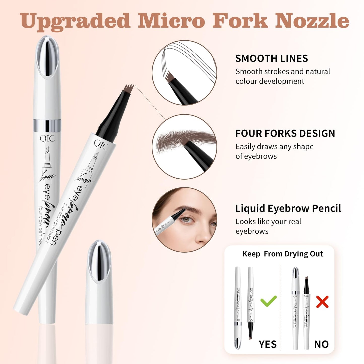 Eyebrow Pen, Waterproof Microblading Eyebrow Pencil, 4 Tip Precise Eye Brow Makeup Pen for Women to Effortlessly Create Hair Like Natural Brows, Non Dry Out and Last All Day (Dark brown)