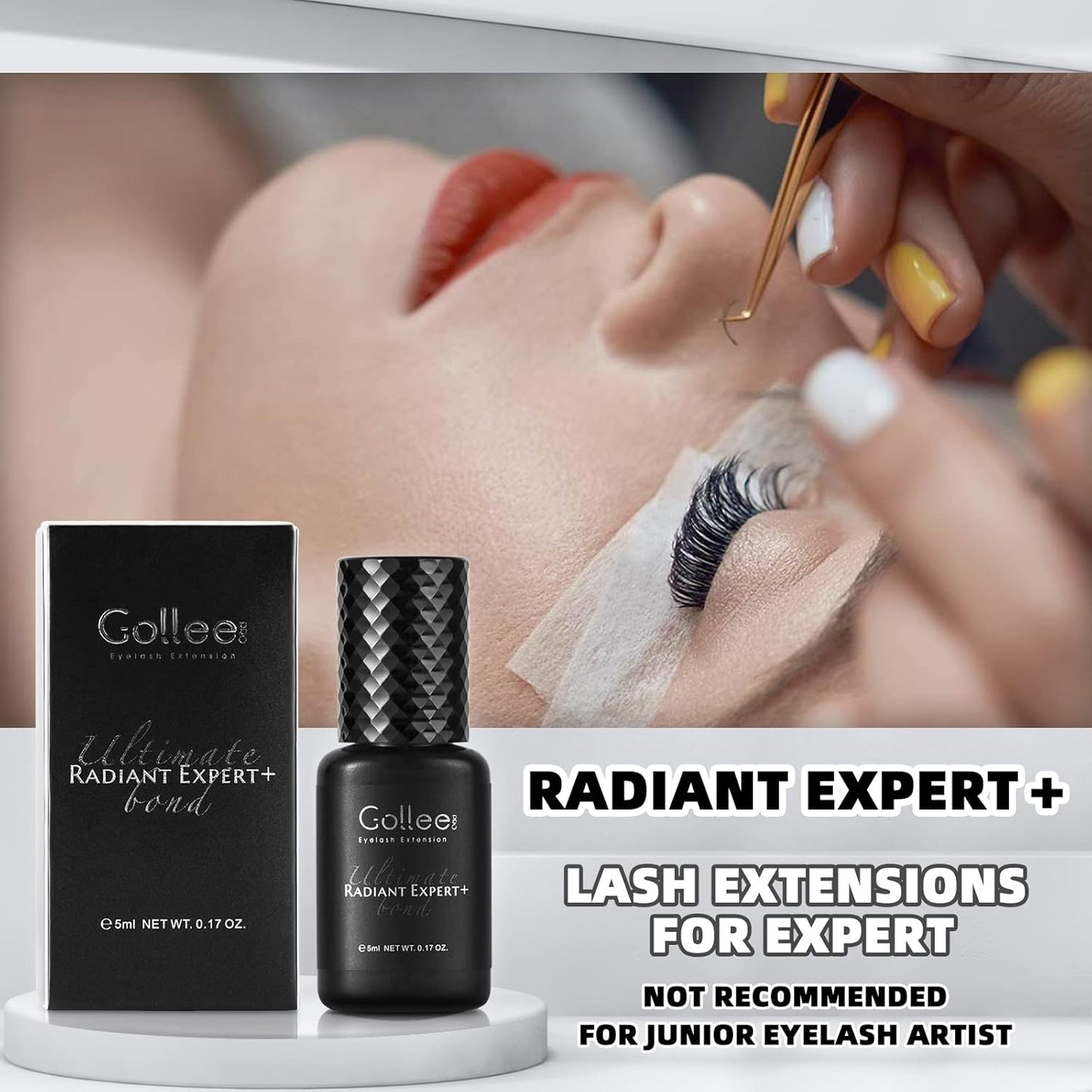 Eyelash Extension Glue - 0.5 Sec Fast Drying, 8 Week Retention (0.17fl.oz / 5ml) Waterproof Black Adhesive for Semi-Permanent Lash Extensions - Professional Use Only