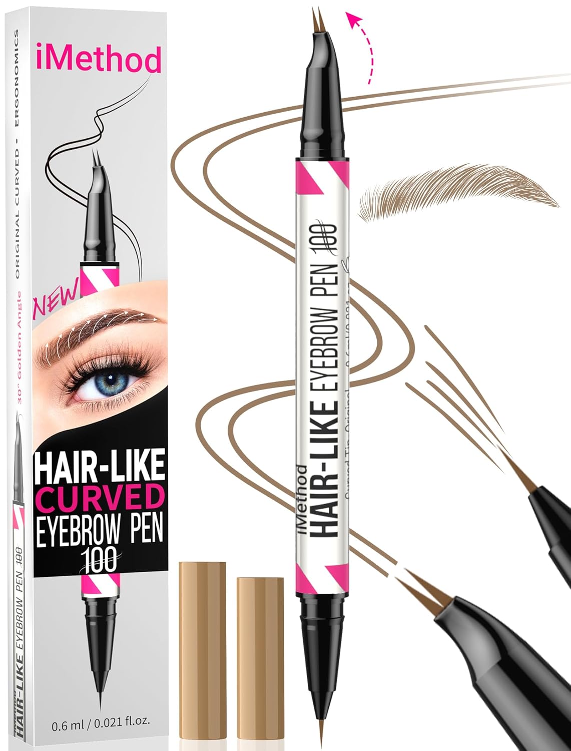 iMethod Curved Eyebrow Pen - 2-in-1 Dual-Ended Eyebrow Pencil with Curved Tip and Precise Brush-Tip, Microblading Eyebrow Pen for Natural Hair-Like Brows, Long Lasting, Blonde