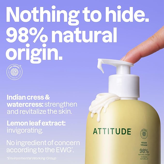 ATTITUDE Body Lotion, EWG Verified, Vegan & Cruelty-Free, Hydrating Moisturizer for Dry Skin, Non-Greasy Skin Care, Earl Grey & Fresh Cucumber Scent, 16 Fl Oz