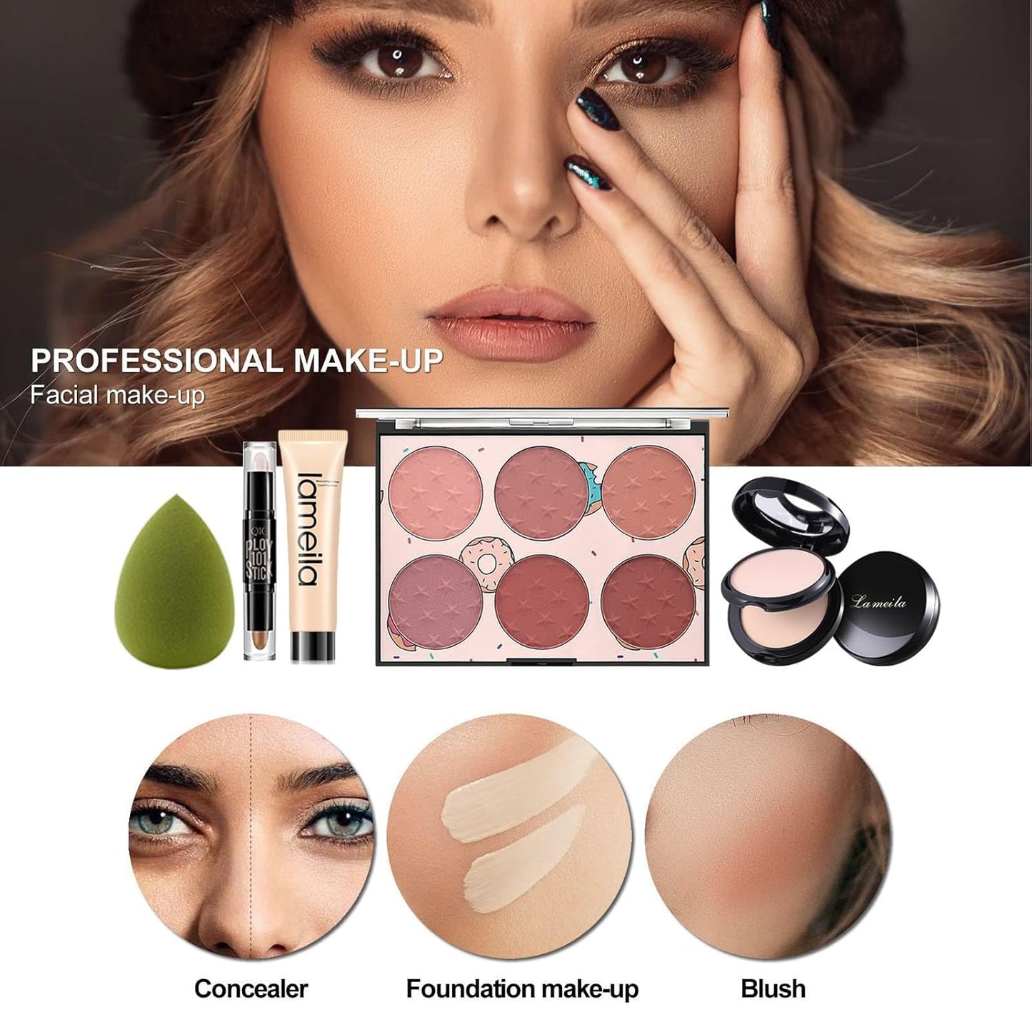 M All In One Makeup Kit, Makeup Kit for Women Full Kit,Multipurpose Women's Cosmetics Set,Beginners and Professionals Alike,Easy to Carry(DLS-Pink)
