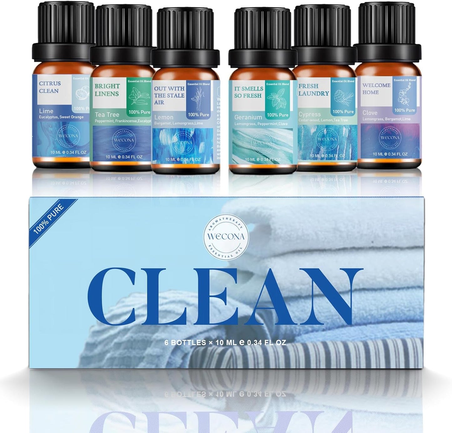 Essential Oils for Laundry - 100% Pure Essential Oils for Diffusers for Home,6x10ml(Clean)- Aromatherapy Oils for Soap,Candle Making,Humidifiers,Dryer Balls
