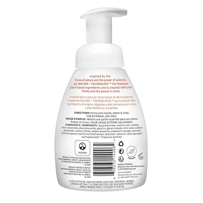 ATTITUDE Foaming Hand Soap, Plant and Mineral-Based Ingredients, Vegan and Cruelty-free Personal Care Products, Pink Grapefruit, 10 Fl Oz (Pack of 2)
