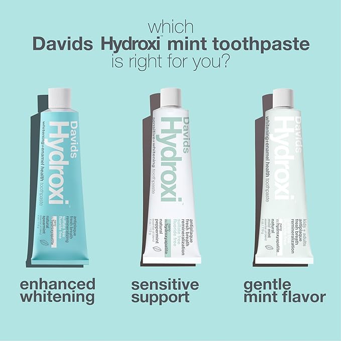 Davids Hydroxi Fluoride Free Nano Hydroxyapatite Toothpaste for Enamel Health & Whitening, Antiplaque, SLS Free, Kid Friendly Spearmint Flavor, 4 oz