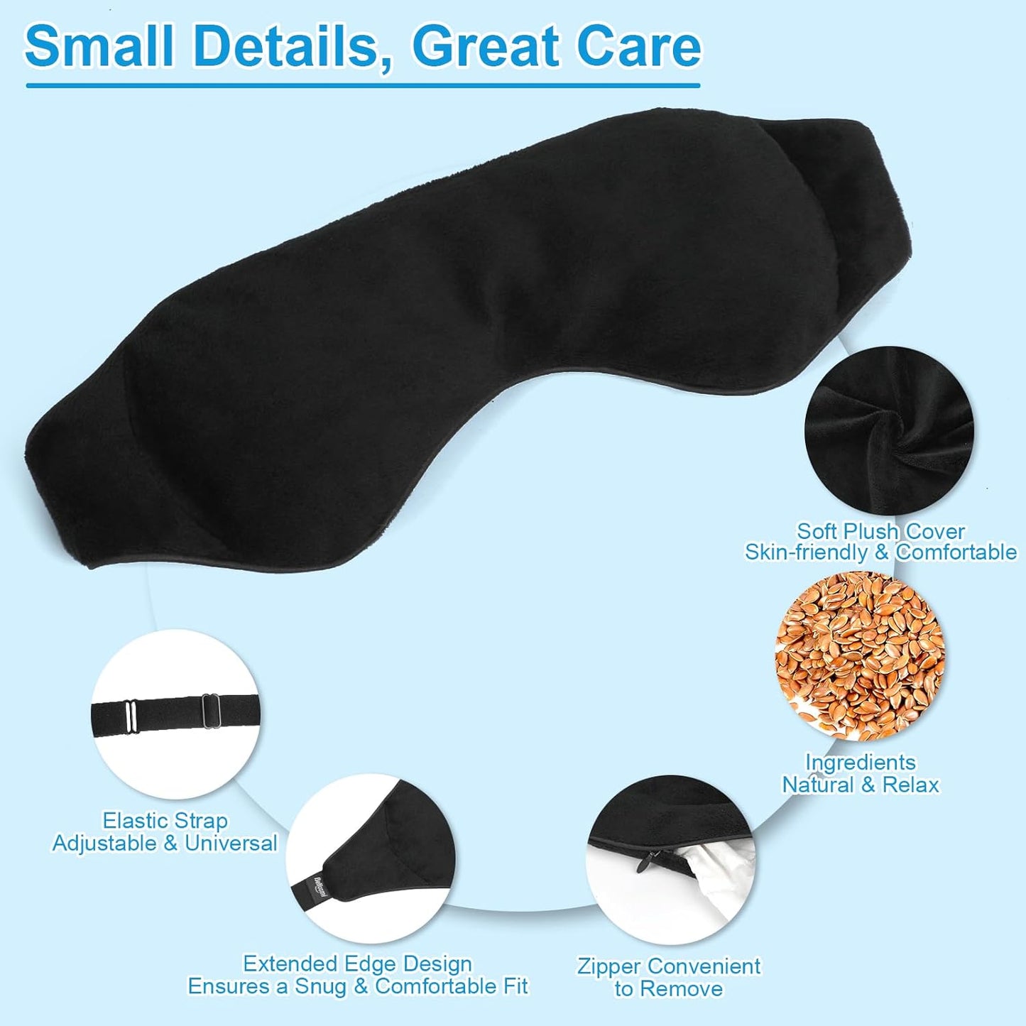 Weighted Eye Mask for Sleeping, Soft Heated Eye Mask, Moist Heat Warm Compress for Eyes, Natural Flaxseeds Microwave Reusable Sleep Mask, Must Haves for Women Spa, Home, Office (Black)
