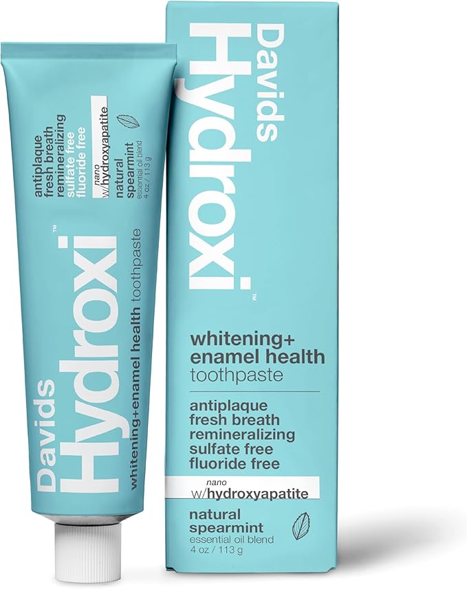 Davids Hydroxi Fluoride Free Nano Hydroxyapatite Toothpaste for Enamel Health & Whitening, Antiplaque, SLS Free, Kid Friendly Spearmint Flavor, 4 oz