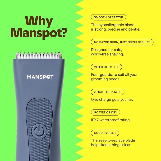MANSPOT Electric Groin Hair Trimmer Hair Finishing Trimmers, Men's Shaving & Grooming Sets Kit with 4 Guards and Replaceable Ceramic Blade Heads,Waterproof Wet/Dry Trimmer,90 Minutes Shaving Tools