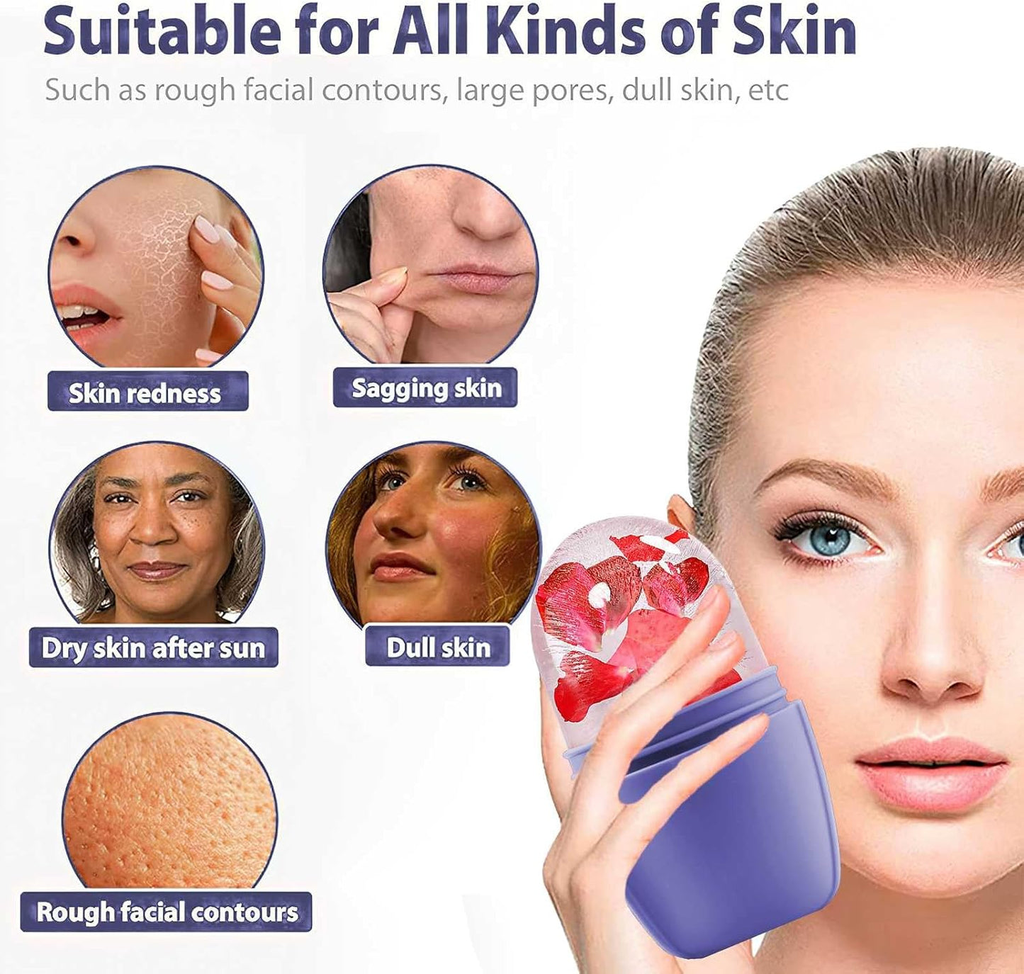 KOGITI Ice Rollers & Mold - Face & Eye Puffiness Relief Massage, Ice Facial Cube (Brush-Purple)
