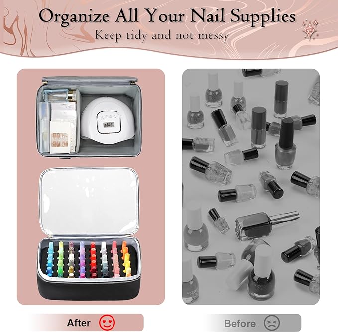 YOREPEK Extra Large Nail Polish Organizer Case Holds 96 to 100+ Bottles (15ml/0.5 fl.oz) UV lamp, Gel Polish Travel Case Bag with 2 Removable Pouches Fits Nail Suppiles, Manicurist Nail Tech Gifts