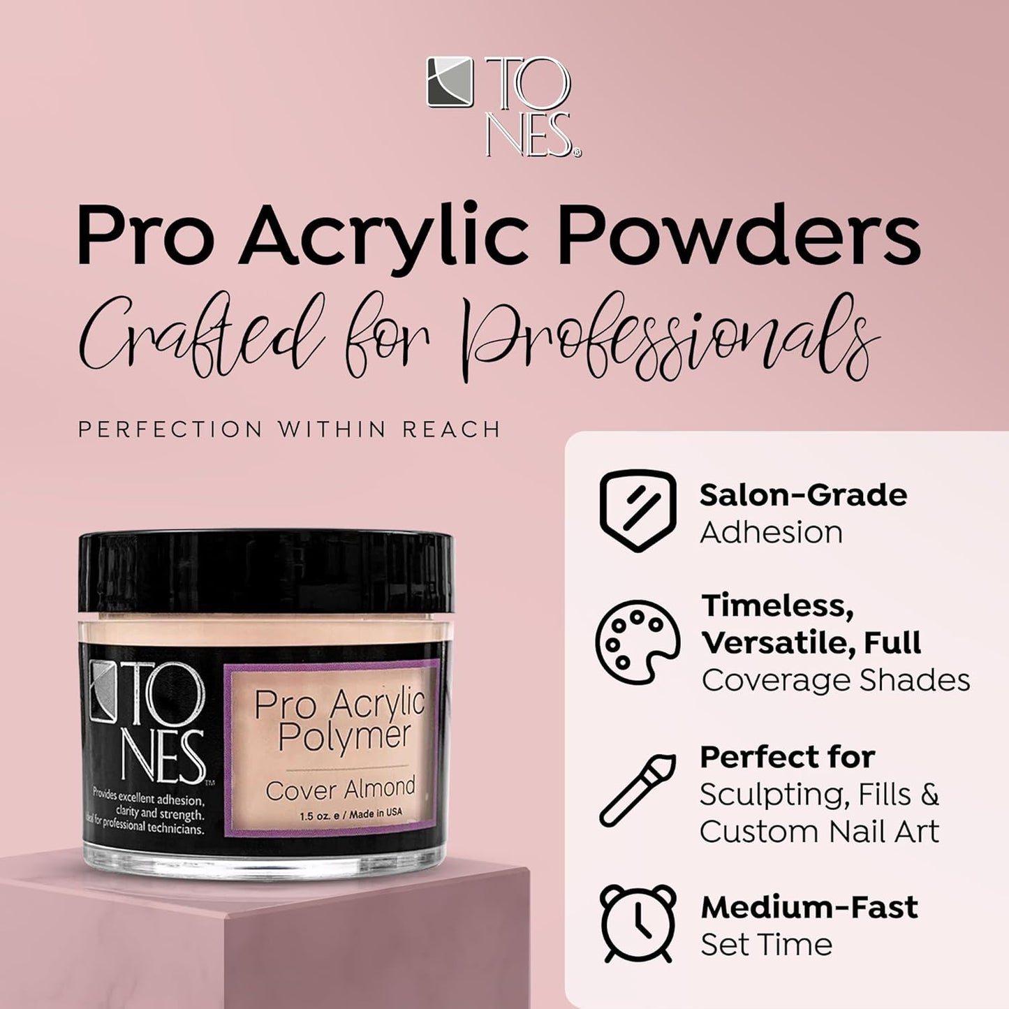 Tones Pro Acrylic Nail Powder, Cover Almond (Soft Nude Beige), (8.5 Fl Oz) - Long-Lasting & Non-Yellowing Polymer for Salon Quality Nail Extensions & 3D Art