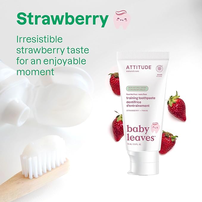 Attitude Baby and Child Fluoride-Free Training Toothpaste, Naturally Derived Ingredients, Vegan, EWG Verified, Strawberry, 2.6 Oz (Pack of 2)
