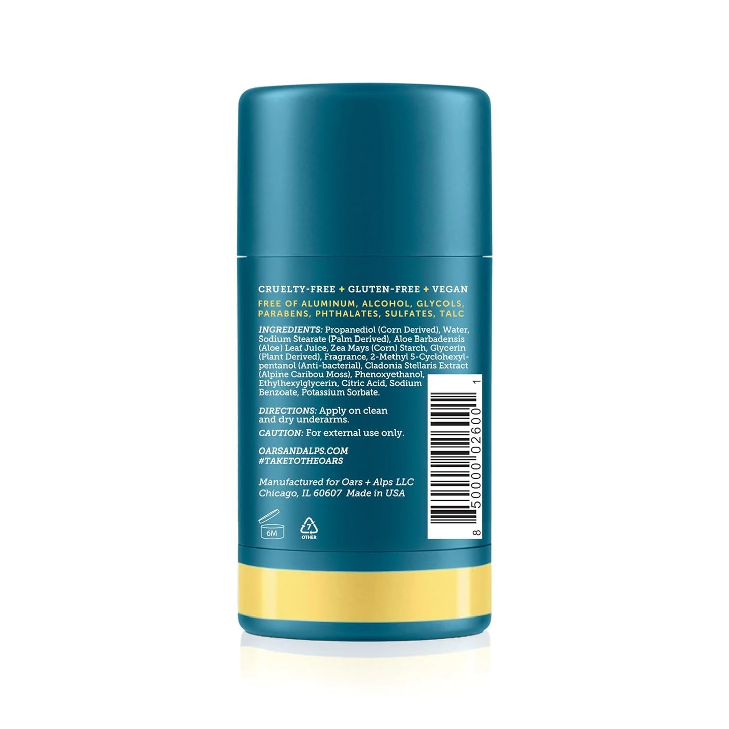 Oars + Alps Natural Deodorant for Men & Women, Aluminum Free Deodorant for Men, Dermatologist Tested, Clean Ingredients, Non Toxic, Vegan, Long Lasting, Odor Protection, California Coast, 1pk, 2.6oz