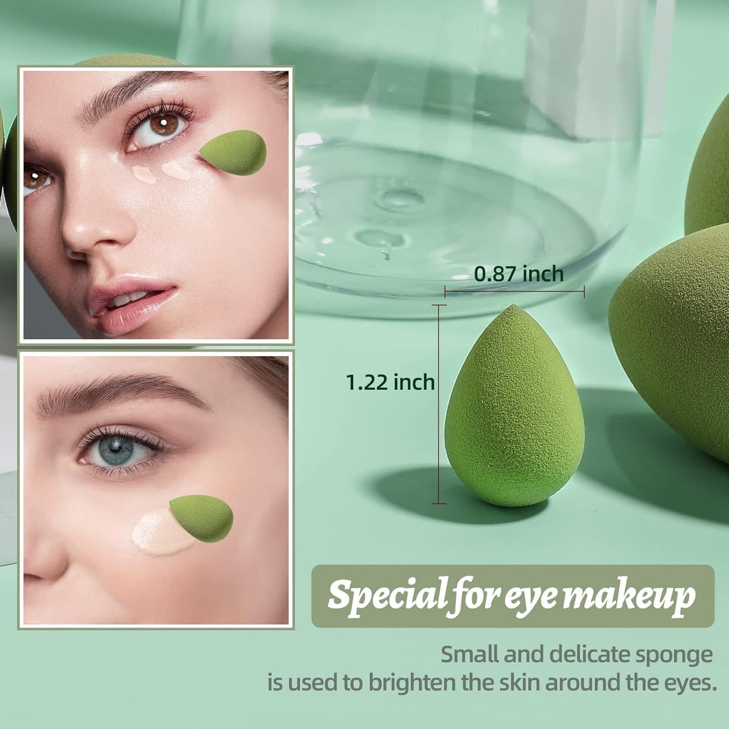 Makeup Sponge Set BS-MALL Blender Sponges 7 Pcs for Liquid, Cream, and Powder, Multi-colored with 1 Mini Makeup Sponge Pink (C-Green)