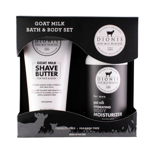 Dionis Goat Milk Skincare Men's Bath & Body Gift Set - Shea Butter & Jojoba Oil Shave Butter For Sensitive Skin, Protects Against Irritation & Razor Burns - Unscented Hydrating Moisturizer For Men