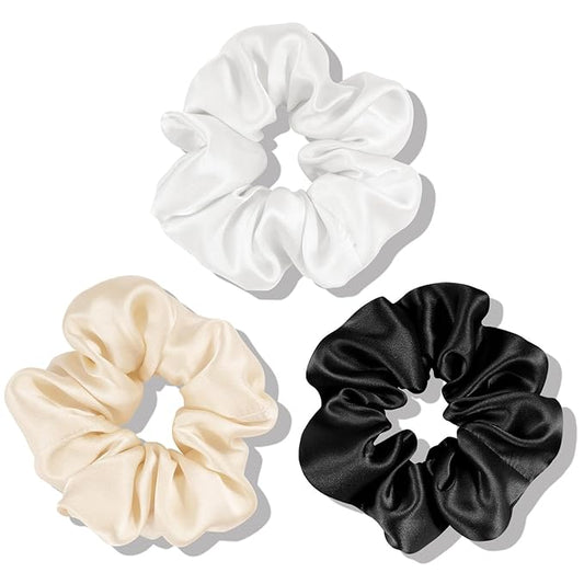 OLESILK 100% Mulberry Silk-Scrunchies for Hair Sleep, Women Grils Silk Hair Ties for Frizz & Breakage Curly Hair, No Damage, Elastics Ponytail Holder, 3 Pack