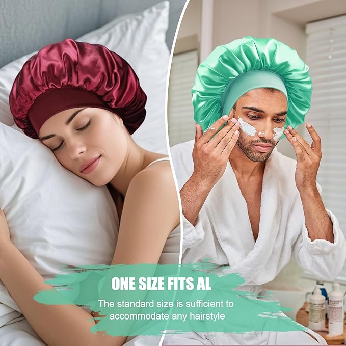 Satin Silk Bonnet for Sleeping, Double Layer Silk Sleep Cap for Men & Women, Soft Satin Lined Bonnet for Curly Hair