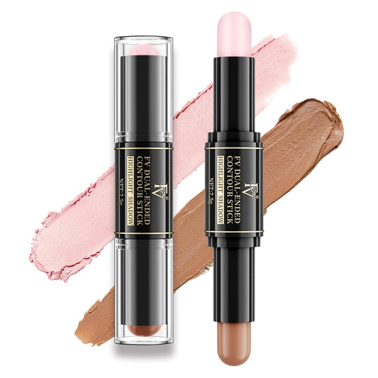 FV Cream Contour Stick, 2-in-1 Face Shaping Stick for Highlighting & Contouring, Bronzer Stick，Long Lasting & Waterproof，Non-Sticky Highlighter Makeup Pen for Medium/Tan Skin Tones, 0.26oz (7.5g)