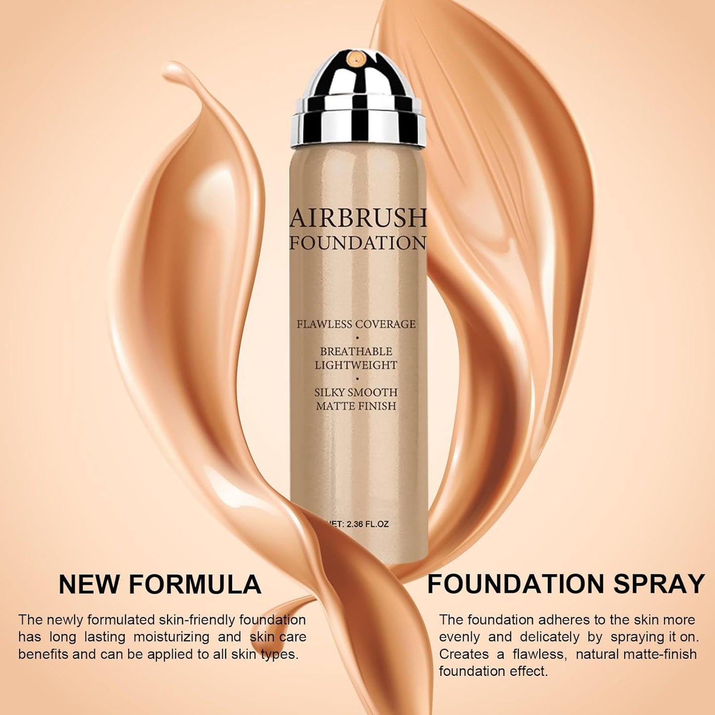 Airbrush Foundation Makeup Spray, Long Lasting Waterproof Full Coverage Foundation for Brighten, Concealer and Hydrating, Natural Matte Finish, Brush and Makeup Sponge Include, 2.36oz (#3 Nude)