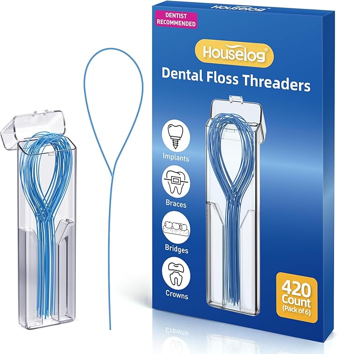 Floss Threaders | 420 Count Dental Floss Threaders for Braces,Bridges,and Implants with Portable Travel Case (6 Pack)