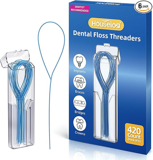 Floss Threaders | 420 Count Dental Floss Threaders for Braces,Bridges,and Implants with Portable Travel Case (6 Pack)