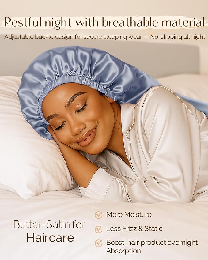 YANIBEST Satin Sleep Bonnet for Natural Hair - Extra Double Layer Long Adjustable Silk Hair Bonnet for Braids, Locs, Curls - Women’s Night Hair Protection Cap