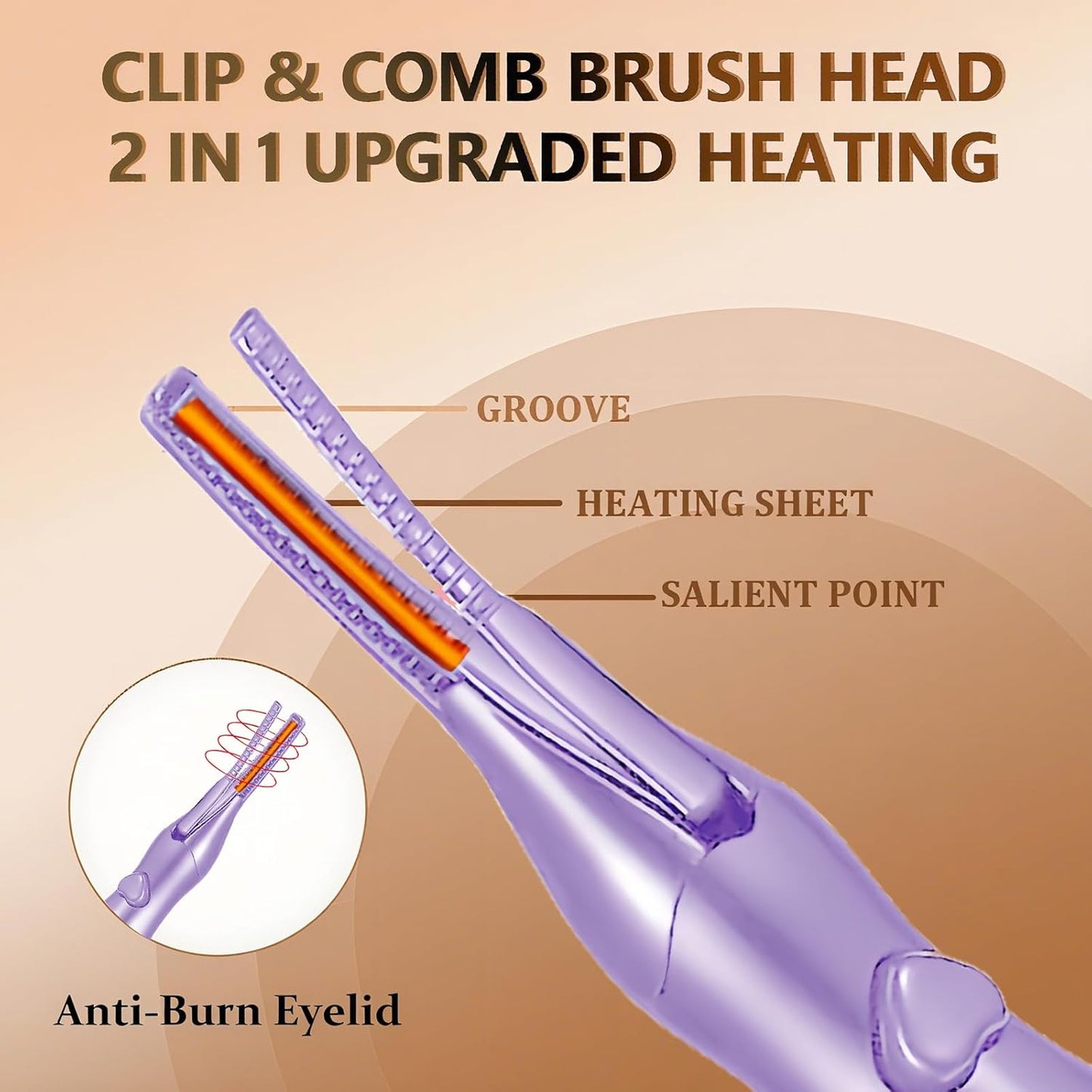 Heated Eyelash Curler, 2-in-1 Clip-Type Design, 3 Temperature Modes, USB Rechargeable Electric Eyelash Curler, Natural Curling 24H Long-Lasting Curl, Gift for Women & Girls, Purple CB
