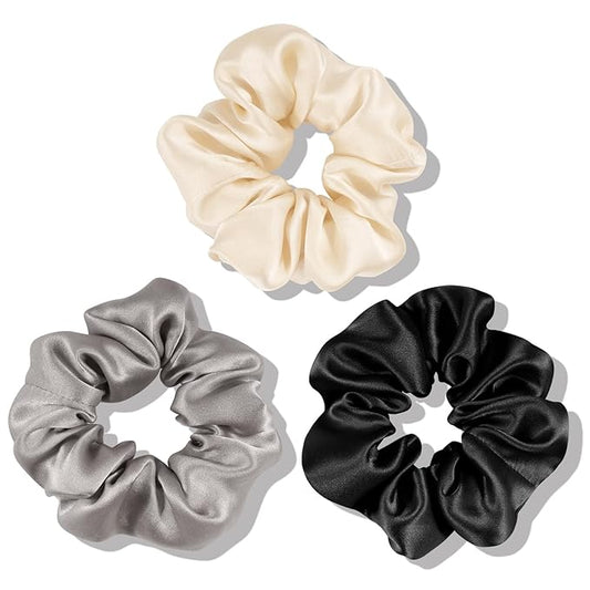 OLESILK 100% Mulberry Silk-Scrunchies for Hair Sleep, Women Grils Silk Hair Ties for Frizz & Breakage Curly Hair, No Damage, Elastics Ponytail Holder, 3 Pack