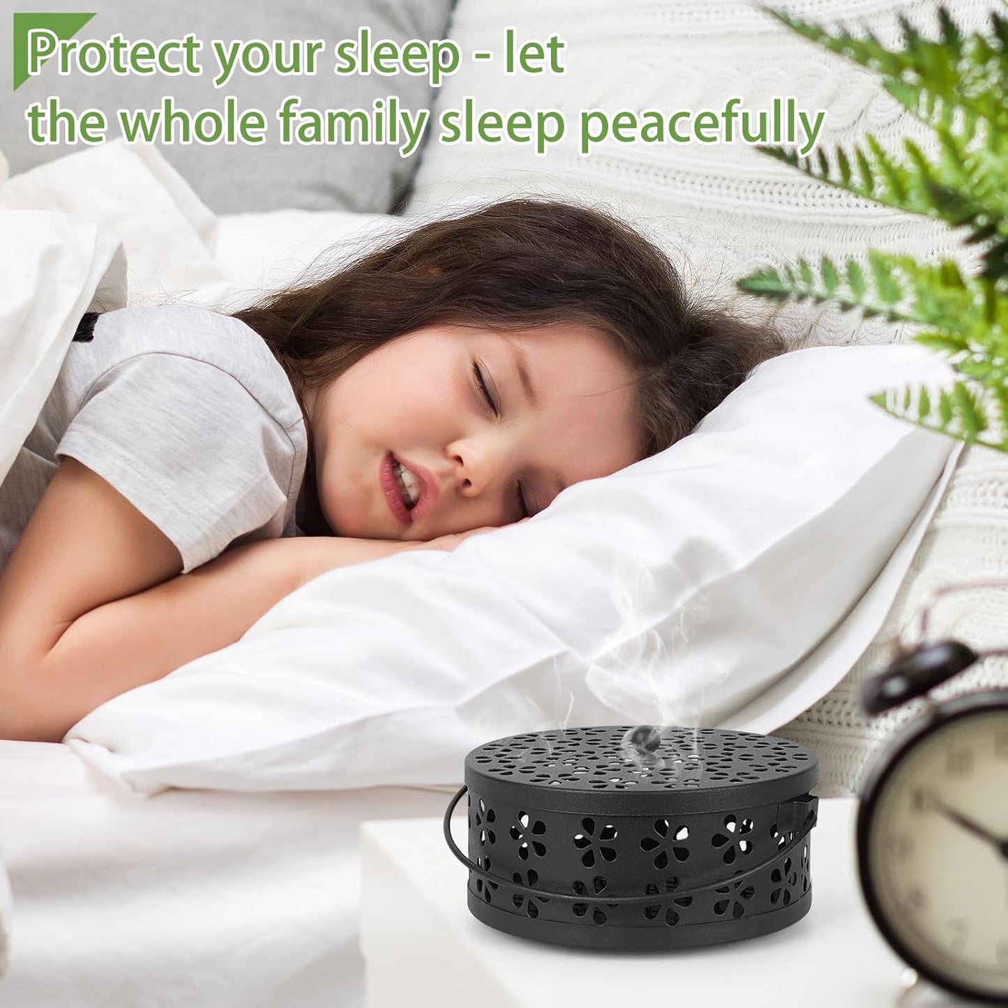 Portable Iron Mosquito Coil Holder with Handle Round Heat-Resistant Incense Holder (2 Pack Black)