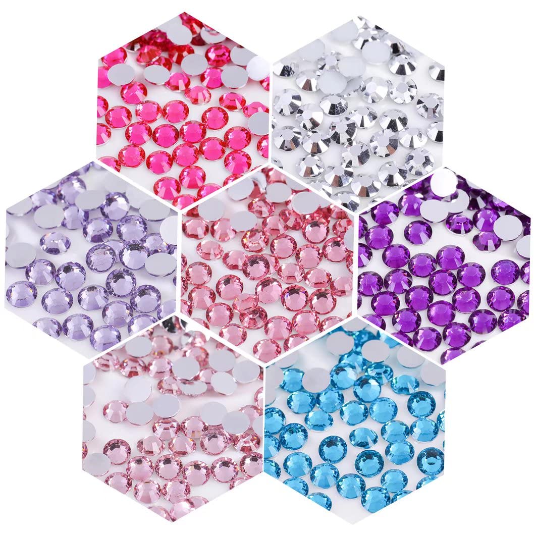 1000 Pieces SS20 5mm Flatback Rhinestones Clear Glass Round Gems Crystals for Nail Art DIY Crafts Clothes Shoes Bags （Dark Purple）