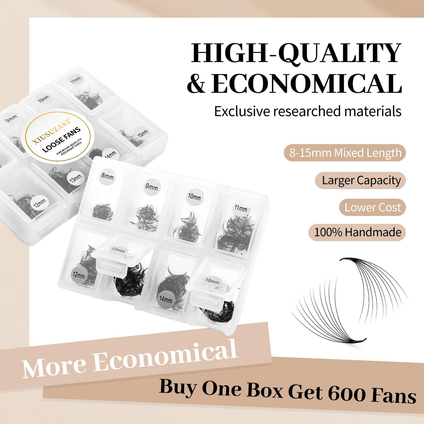 Premade Fans Eyelash Extensions 600 Fans 20D Volume Lash Extensions 0.05 Thickness Soft Fluffy Black False Eyelash
