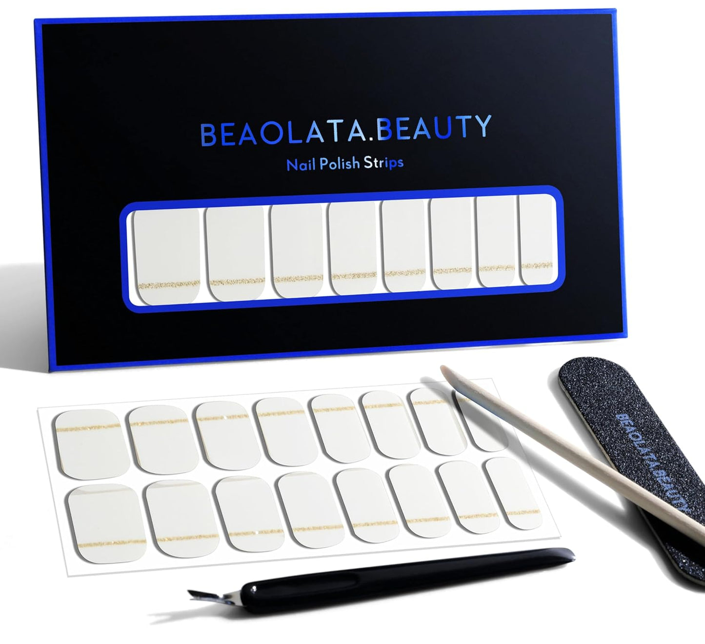 Nail Polish Strips, 32PCS Salon Quality Wraps, Long Lasting Gel Nail Stickers for Women Easy Apply& Remove (White Frost on Cake)